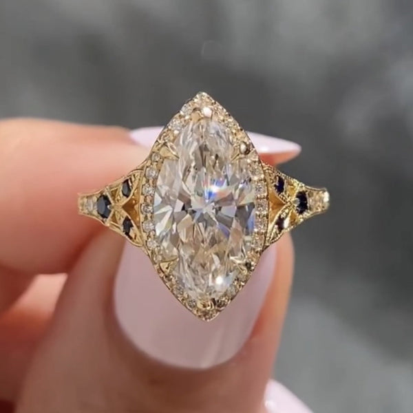 Marquise Halo Set Lab Grown Engagement Ring Vintage inspired Wedding Ring