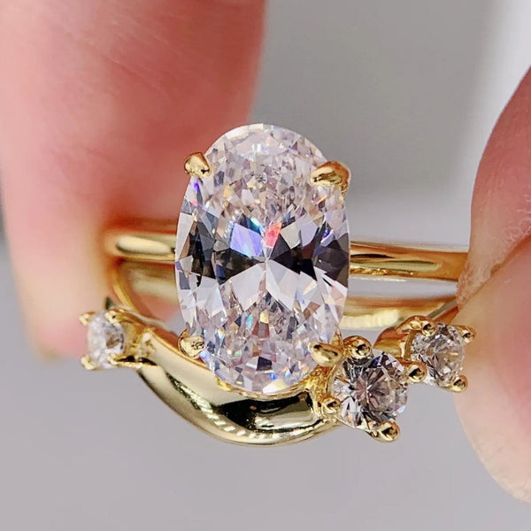 Oval Lab Diamond Engagement Ring Set Lab Grown Wedding Ring Set Anniversary Ring Set For Women