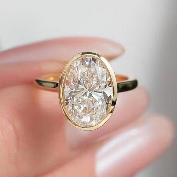 Bezel Set Oval Cut Moissanite Engagement Ring Wedding Ring Lab Grown Ring Anniversary Ring For Women