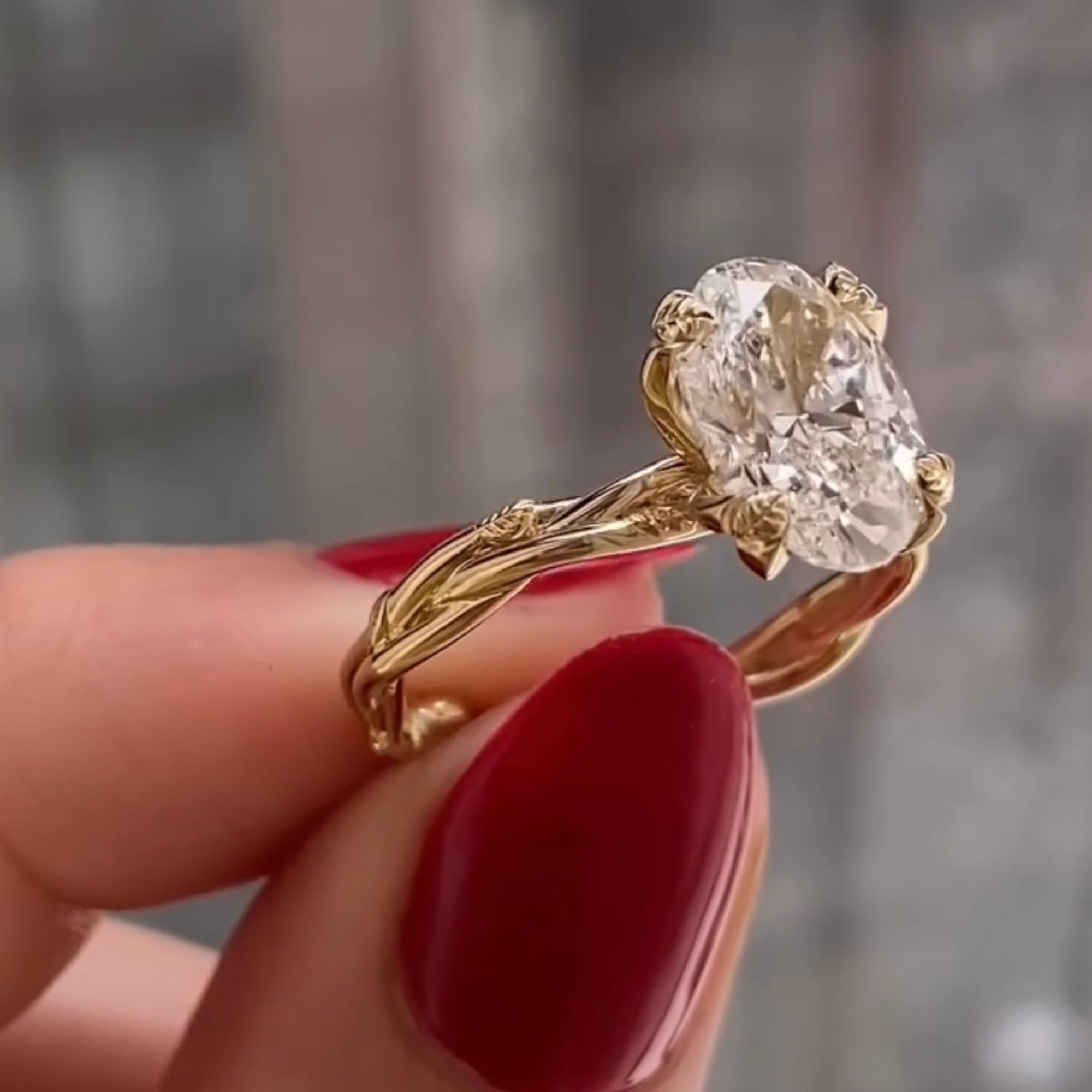 Oval Lab Diamond Engagement Ring Vintage Gold Lab Grown Wedding Ring Anniversary Ring