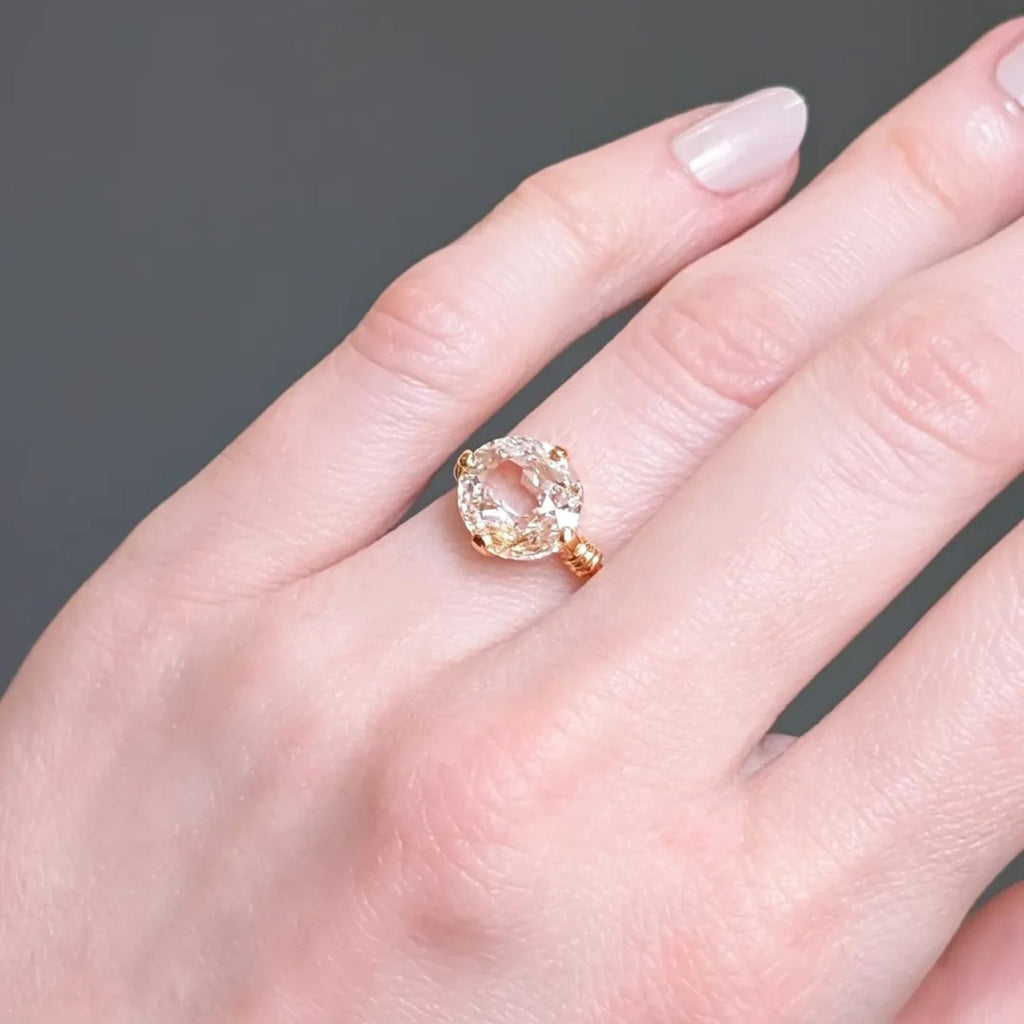 Cushion Rose Cut Lab Grown Engagement Ring Unique Gold Solitaire Wedding Ring