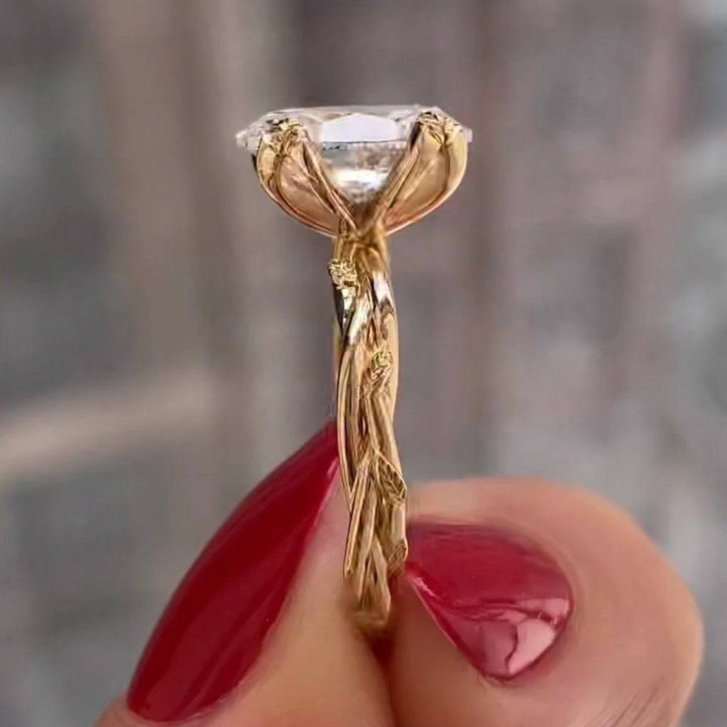 Oval Lab Diamond Engagement Ring Vintage Gold Lab Grown Wedding Ring Anniversary Ring