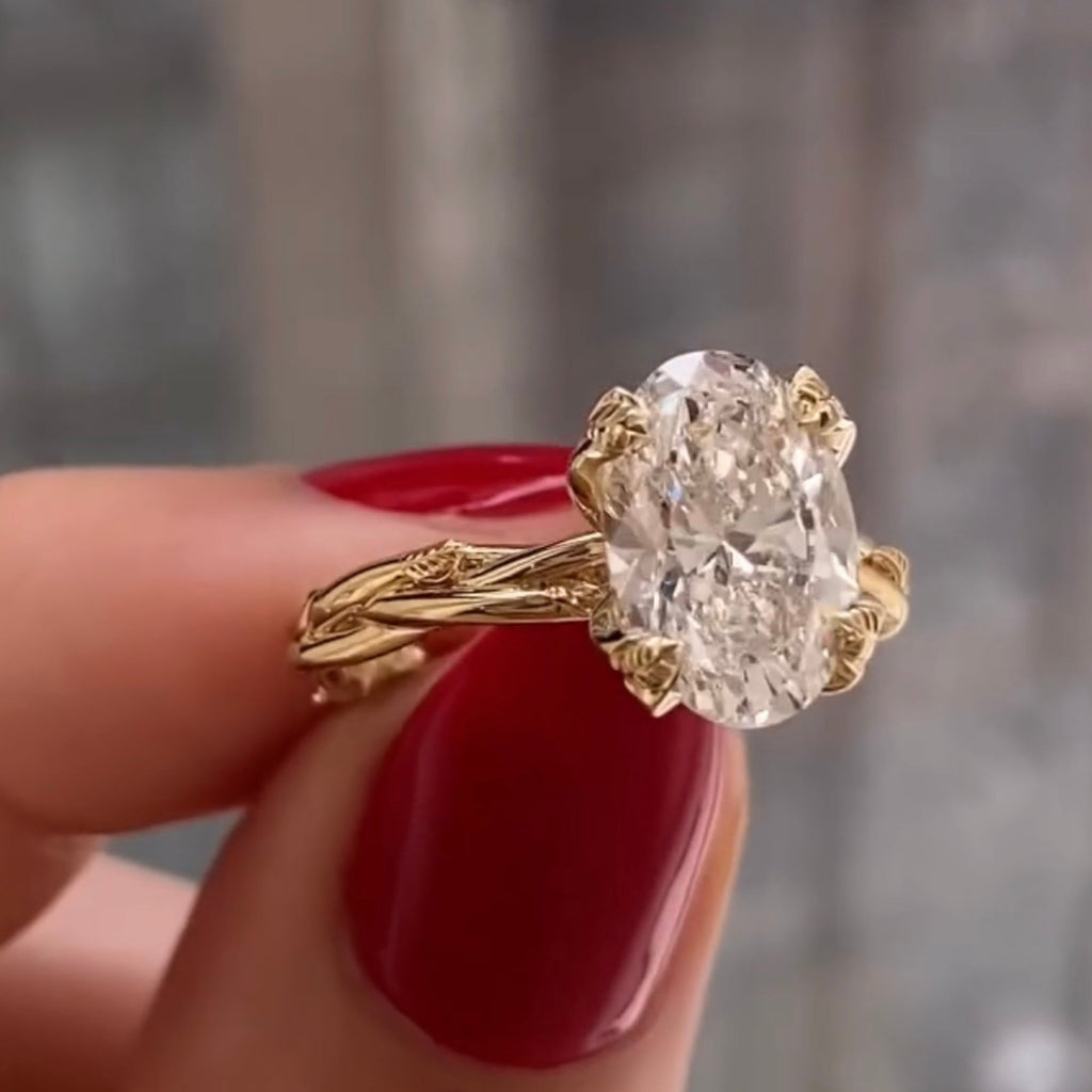 Oval Moissanite Engagement Ring Vintage Gold Lab Grown Wedding Ring Anniversary Ring