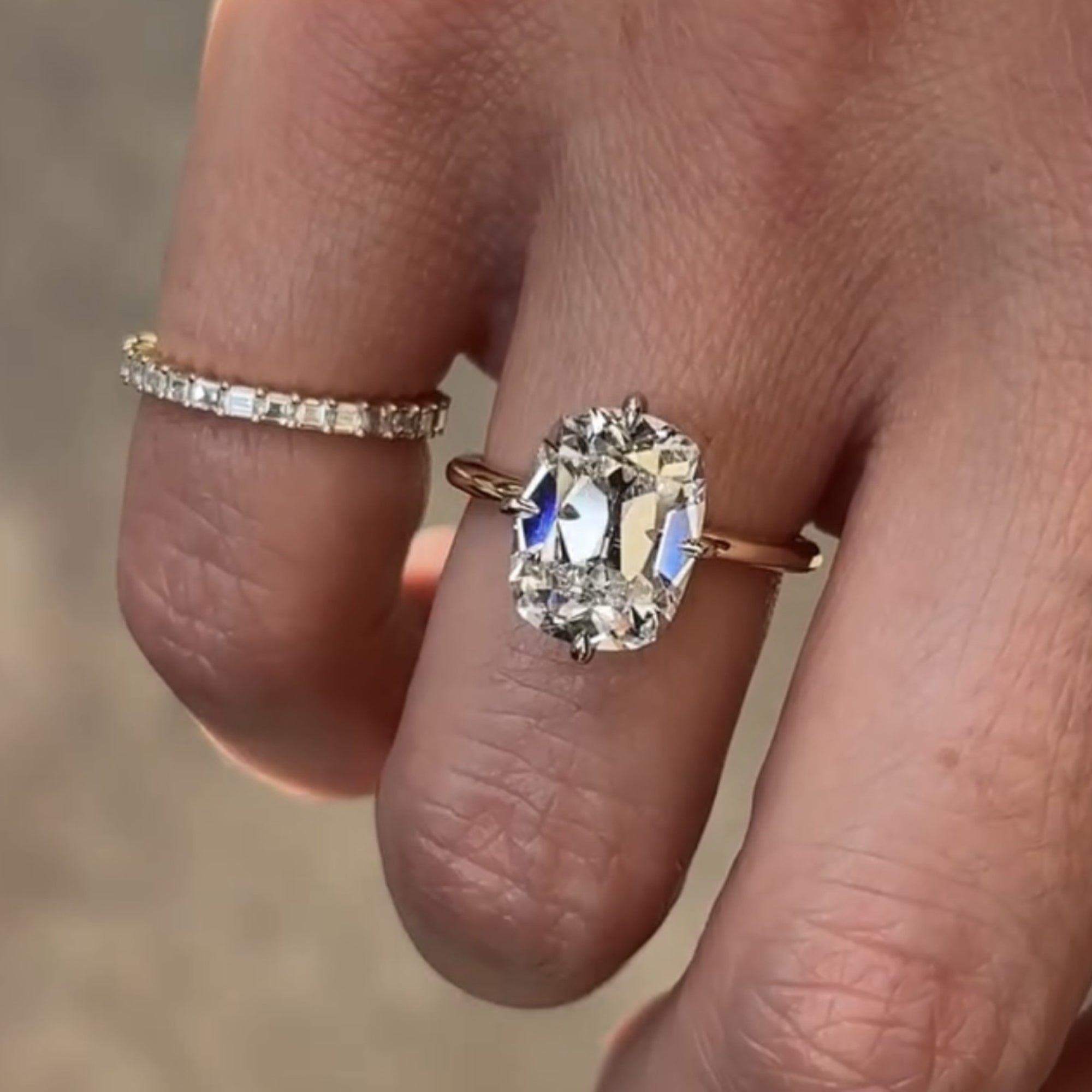 Old Mine Elongated Cushion Lab Grown Engagement Ring Gold Vintage Wedding Anniversary Ring