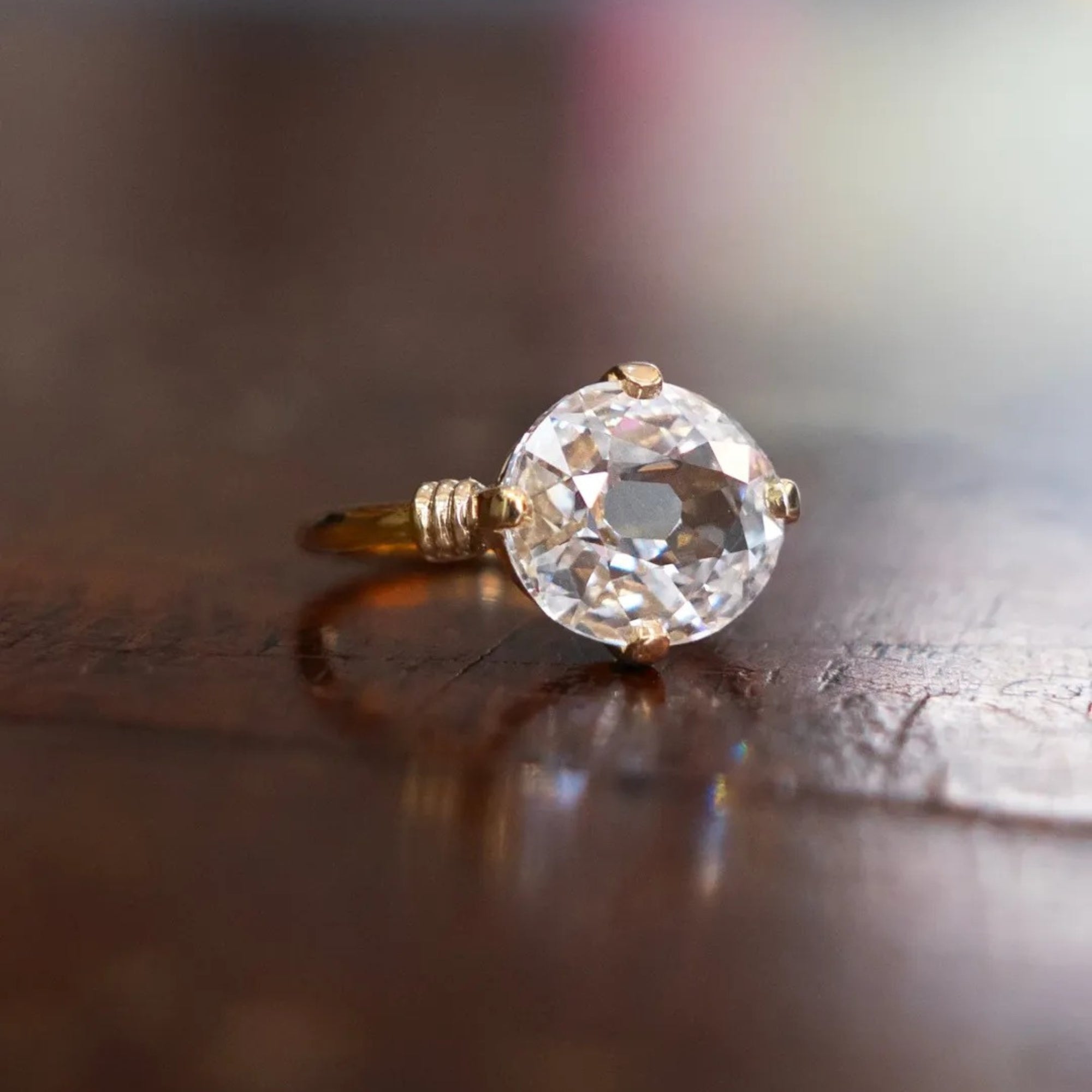 Cushion Rose Cut Lab Grown Engagement Ring Unique Gold Solitaire Wedding Ring
