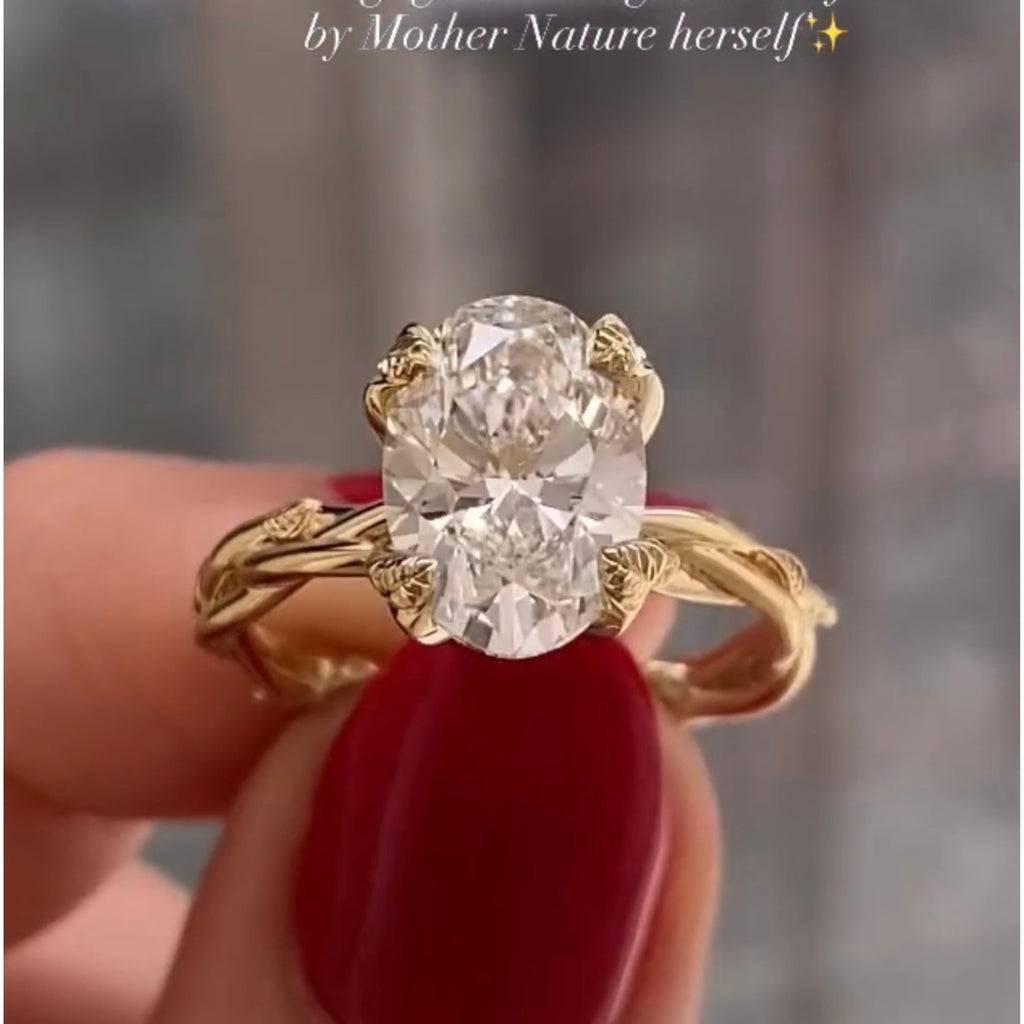 Oval Moissanite Engagement Ring Vintage Gold Lab Grown Wedding Ring Anniversary Ring