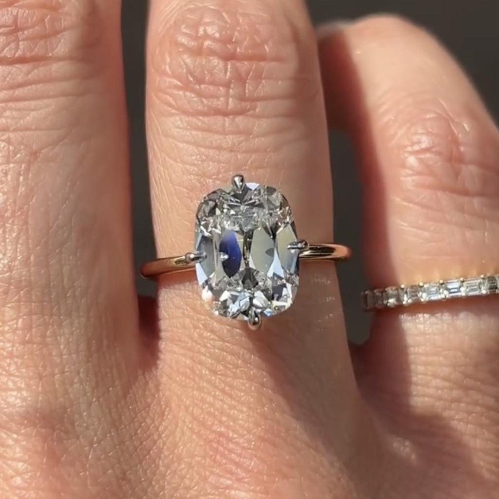 Old Mine Elongated Cushion Lab Grown Engagement Ring Gold Vintage Wedding Anniversary Ring