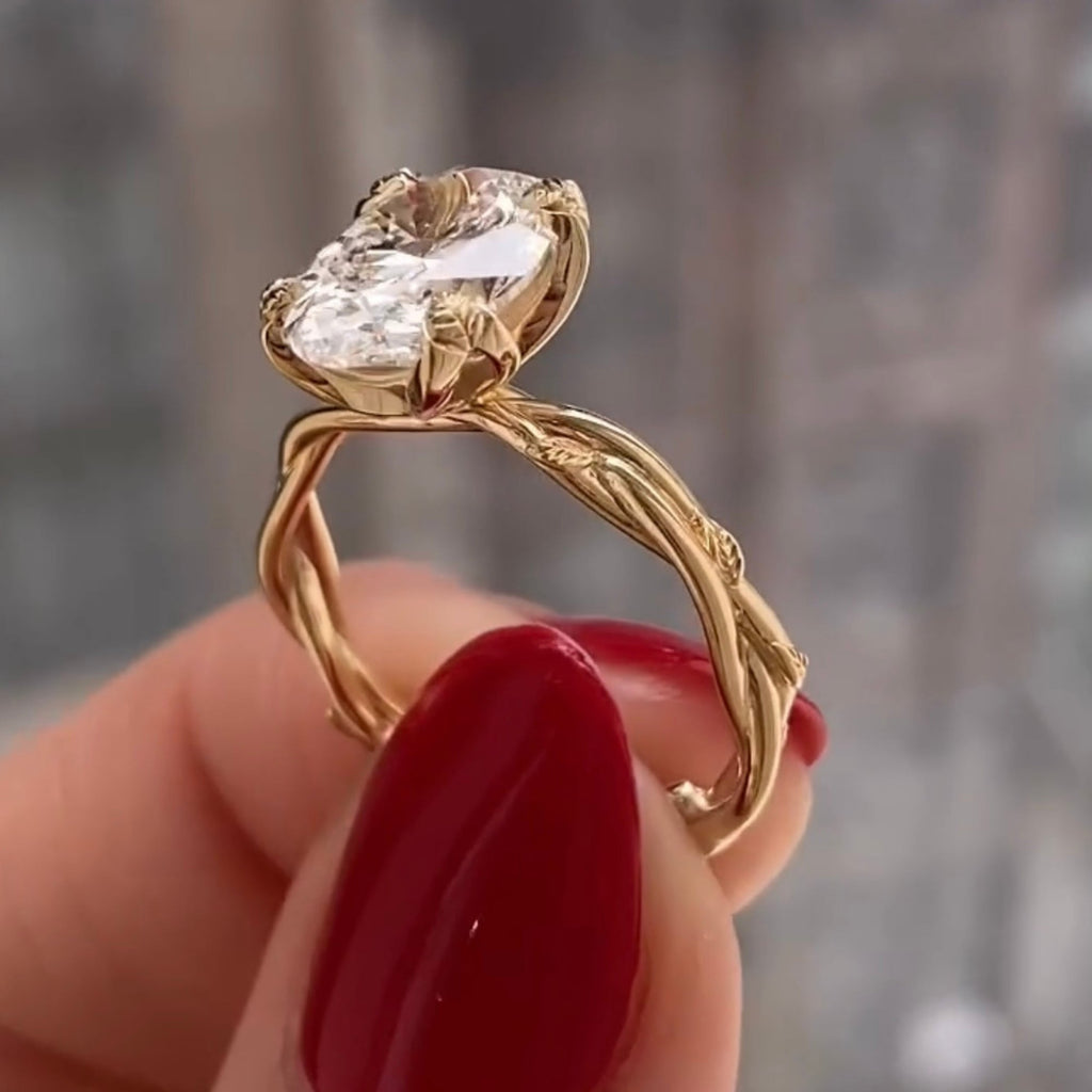 Oval Moissanite Engagement Ring Vintage Gold Lab Grown Wedding Ring Anniversary Ring