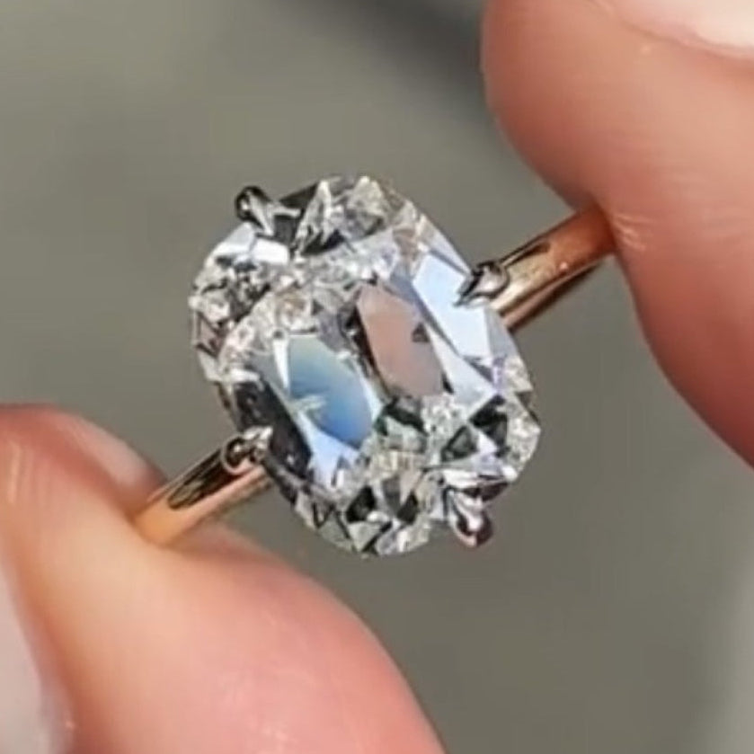 Old Mine Elongated Cushion Lab Grown Engagement Ring Gold Vintage Wedding Anniversary Ring