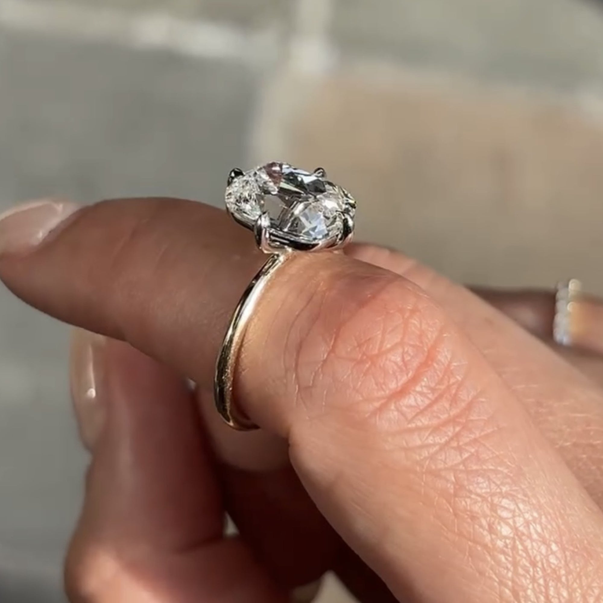 Old Mine Elongated Cushion Lab Grown Engagement Ring Gold Vintage Wedding Anniversary Ring