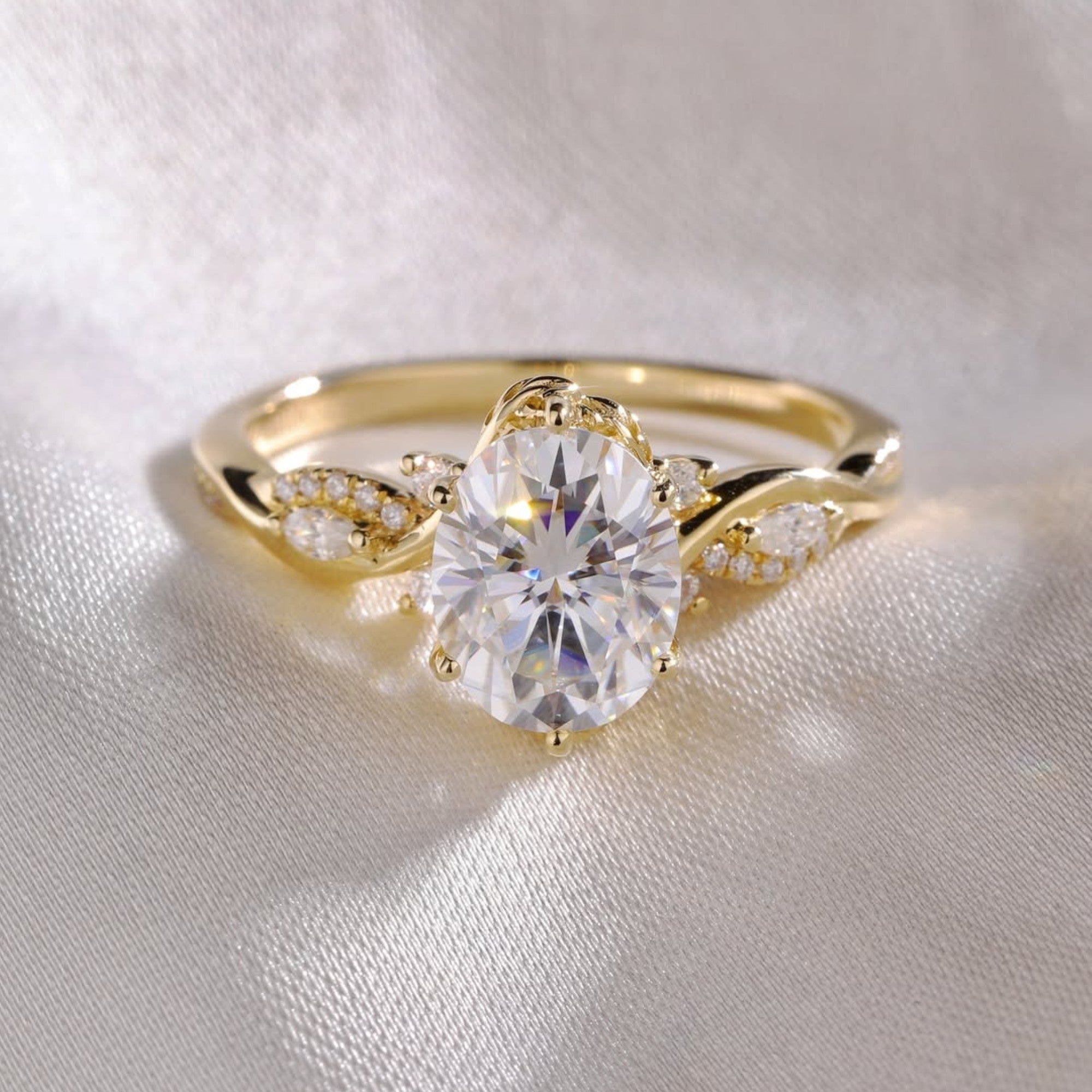 Oval Moissanite Engagement Ring Art Deco Wedding Ring Vintage Inspired Ring