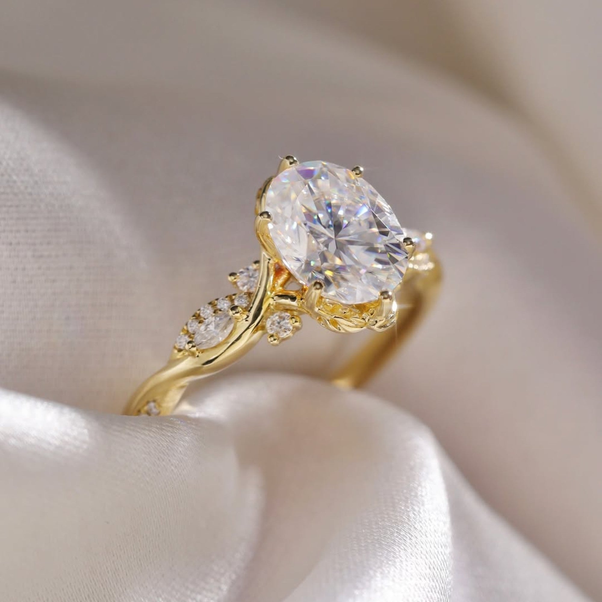 Oval Moissanite Engagement Ring Art Deco Wedding Ring Vintage Inspired Ring