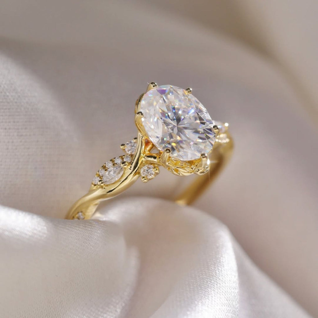 Oval Lab Grown Engagement Ring Art Deco Wedding Ring Vintage Inspired Ring