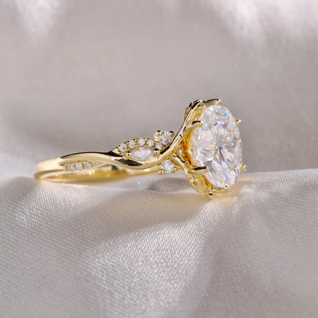 Oval Moissanite Engagement Ring Art Deco Wedding Ring Vintage Inspired Ring