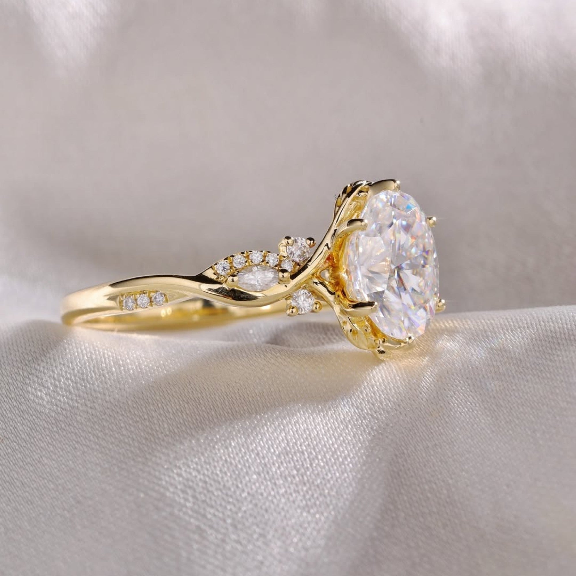 Oval Moissanite Engagement Ring Art Deco Wedding Ring Vintage Inspired Ring