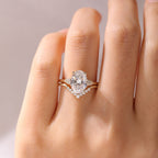Oval Moissanite Bridal Engagement Ring Set Vintage Inspired Wedding Ring Set