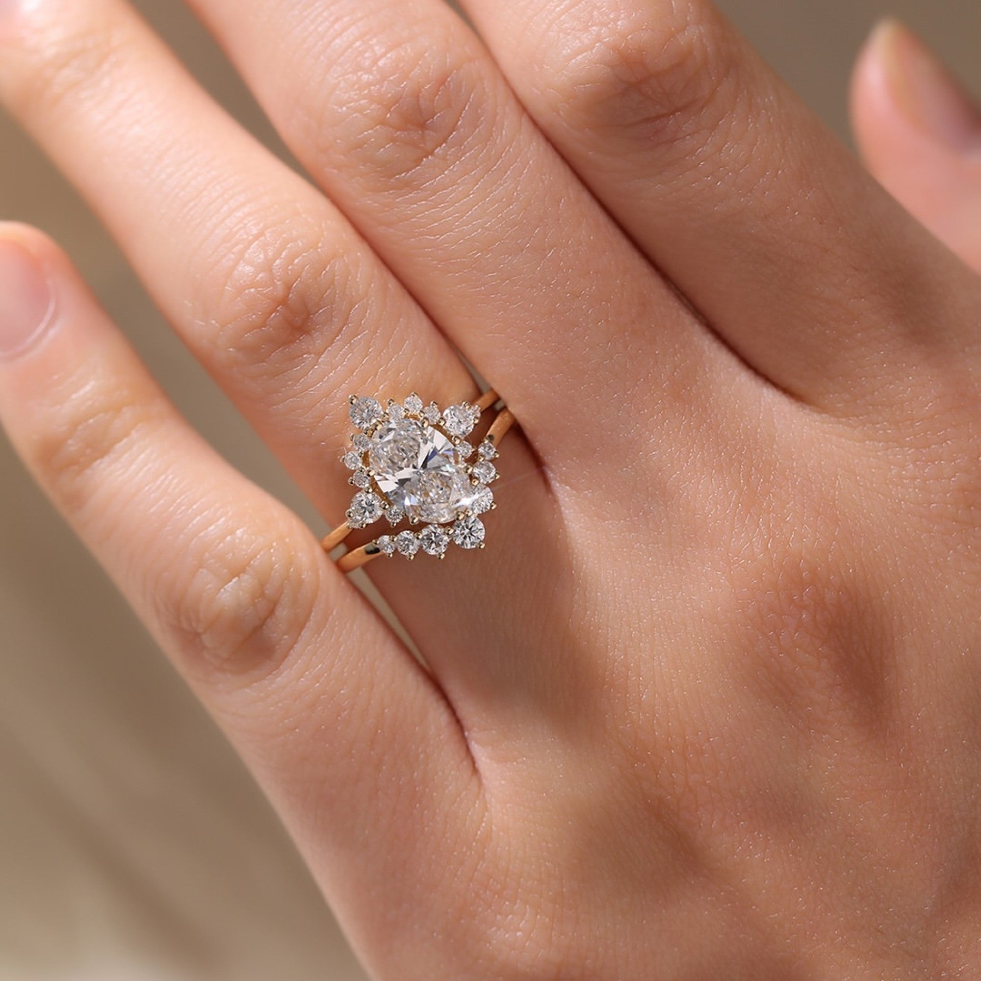 Oval Cut Moissanite Engagement Ring Set Gold Bridal Wedding Ring Set