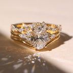 Oval Lab Grown Engagement Ring Set Gold Bridal Wedding Ring Set