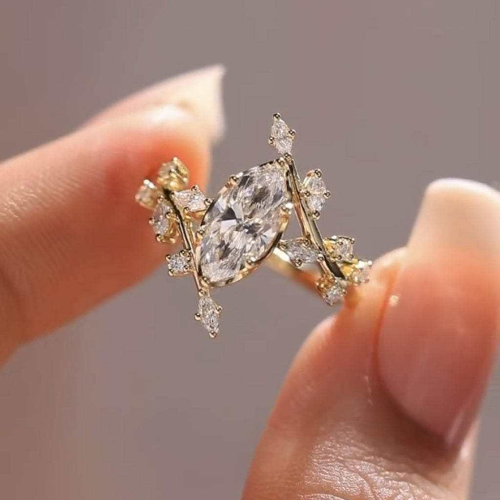 Floral Style Marquise Cut Moissanite Engagement Rings Vintage Art Deco  Wedding Rings Nature Inspired Ring Anniversary Ring