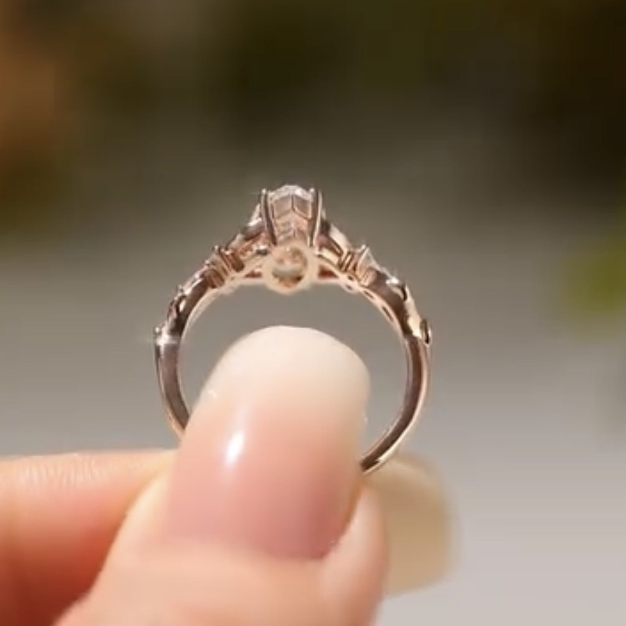 Marquise Cut Lab Grown Engagement Ring Art deco Solid Gold Wedding Ring
