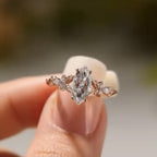 Marquise Cut Lab Grown Engagement Ring Art deco Solid Gold Wedding Ring