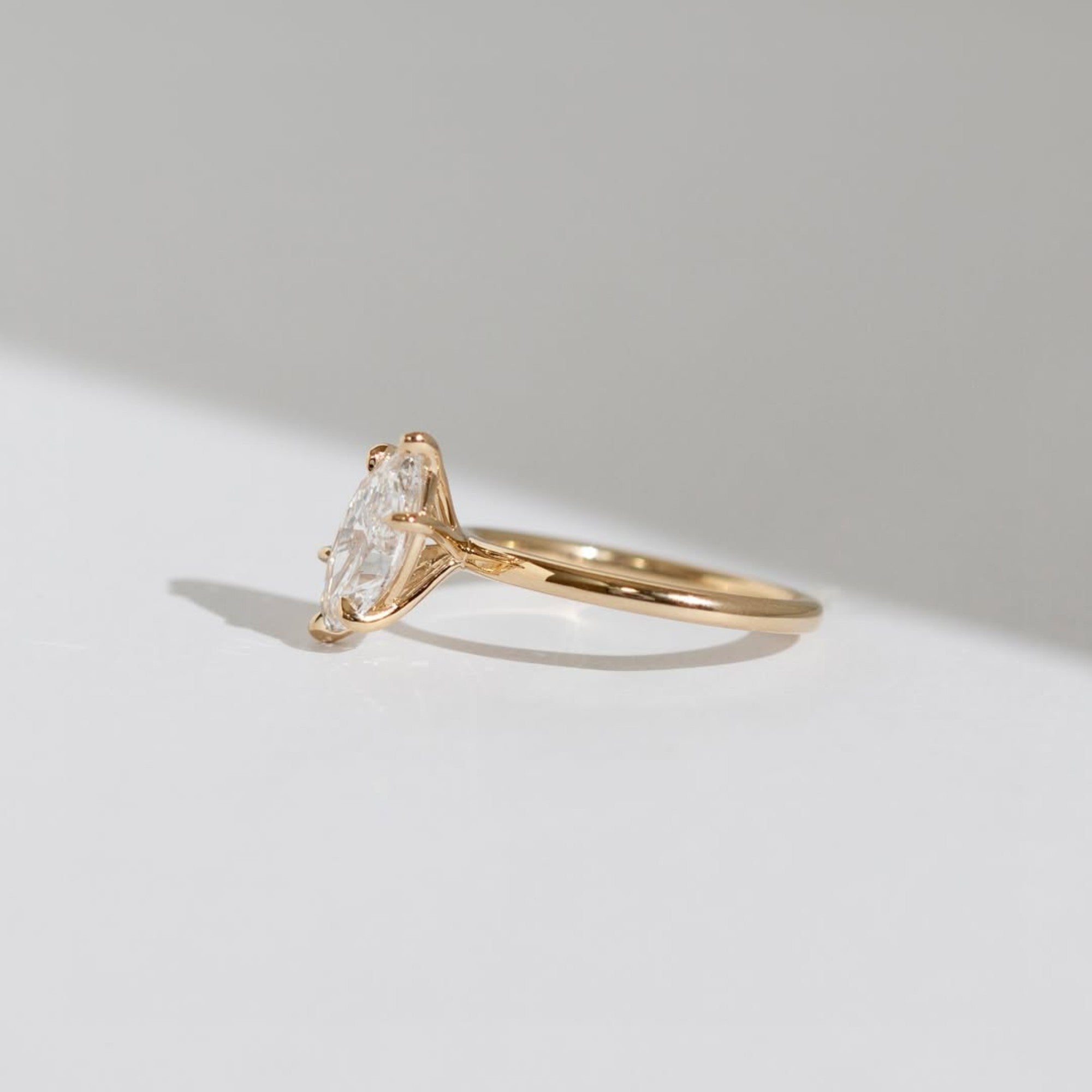 East West Marquise Lab Grown Engagement Ring Gold Solitaire Ring