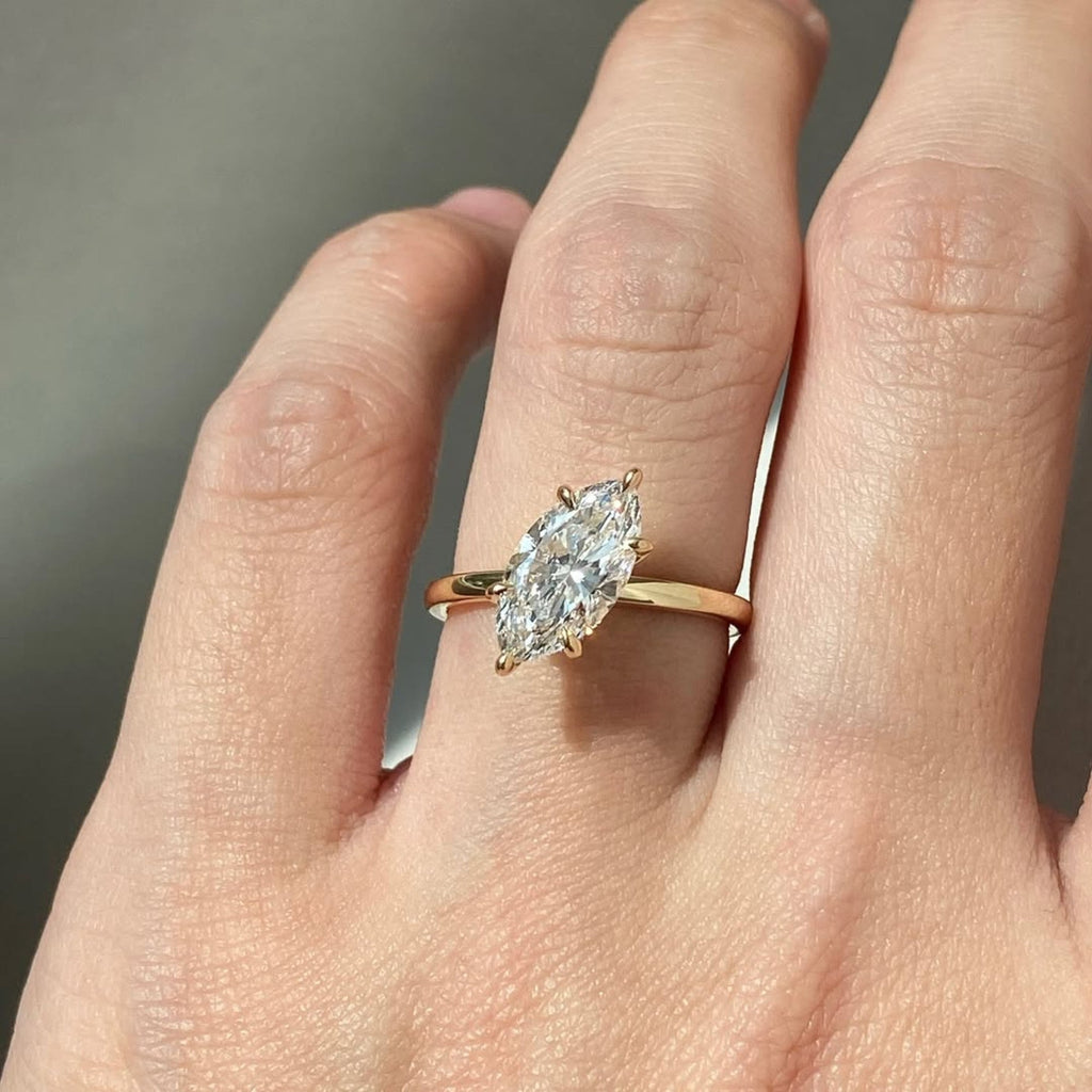 East West Marquise Lab Grown Engagement Ring Gold Solitaire Ring