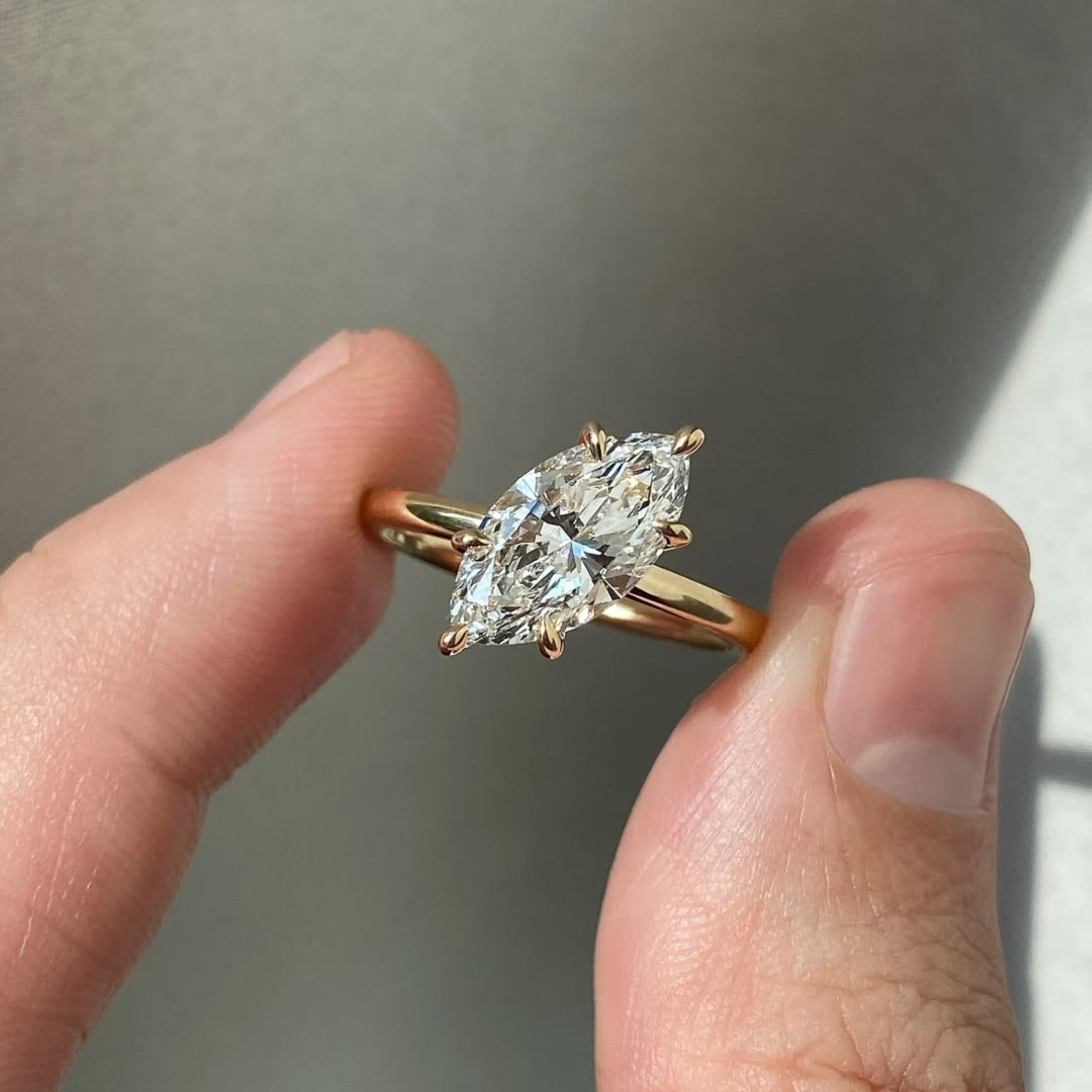 East West Marquise Moissanite Engagement Ring Gold Solitaire Ring
