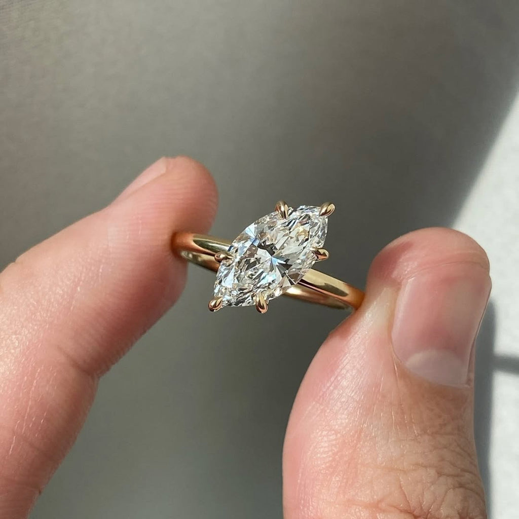 East West Marquise Lab Grown Engagement Ring Gold Solitaire Ring