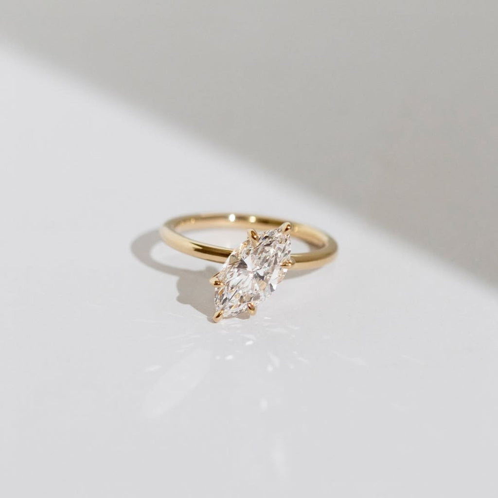 East West Marquise Moissanite Engagement Ring Gold Solitaire Ring