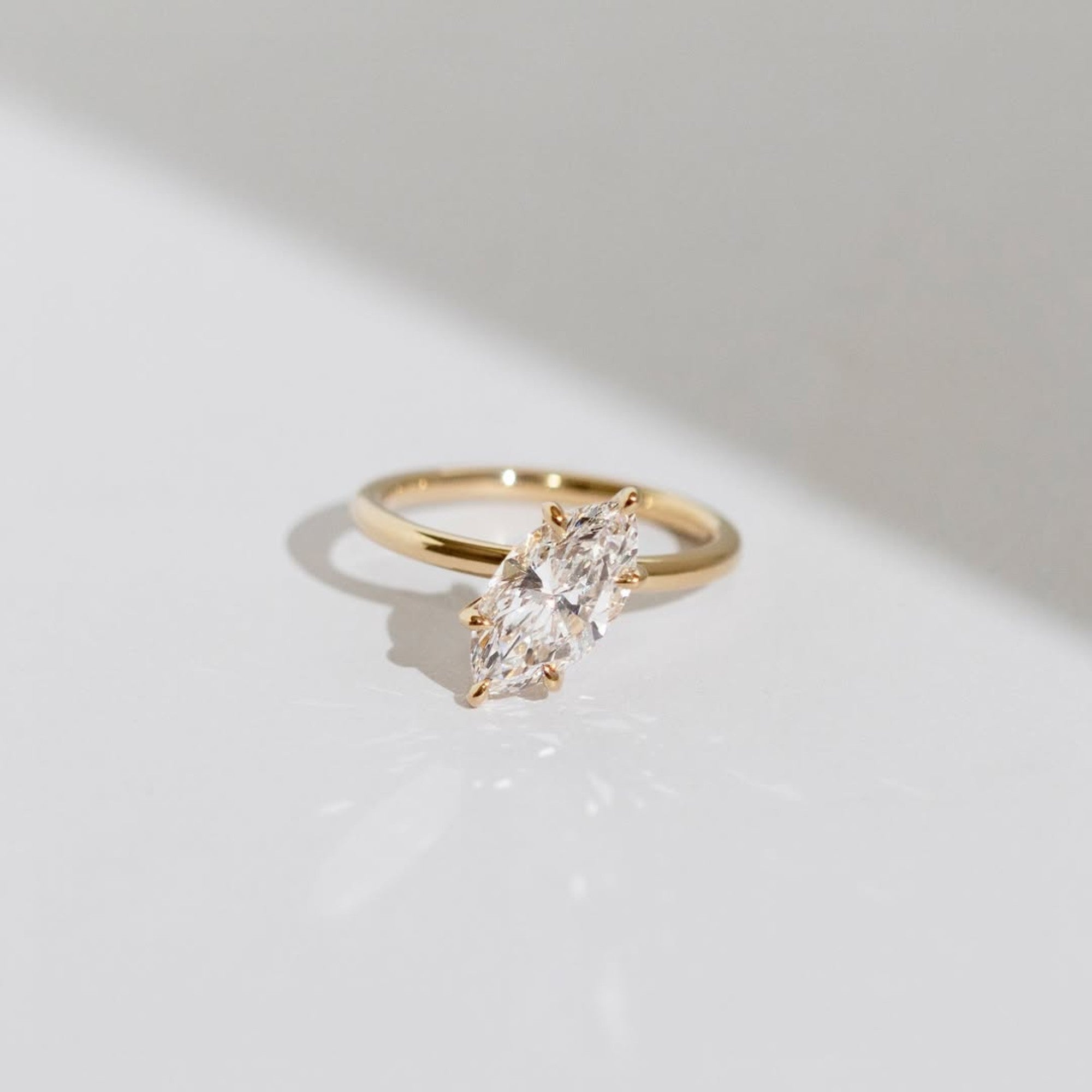 East West Marquise Moissanite Engagement Ring Gold Solitaire Ring