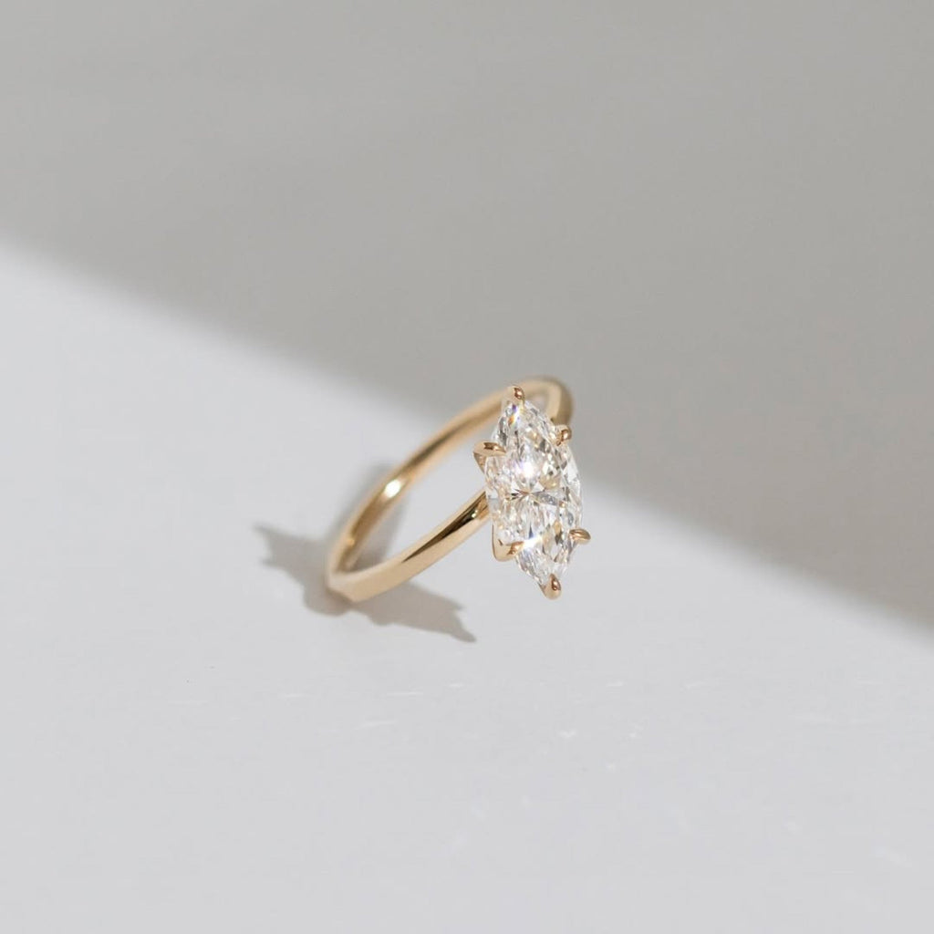 East West Marquise Moissanite Engagement Ring Gold Solitaire Ring