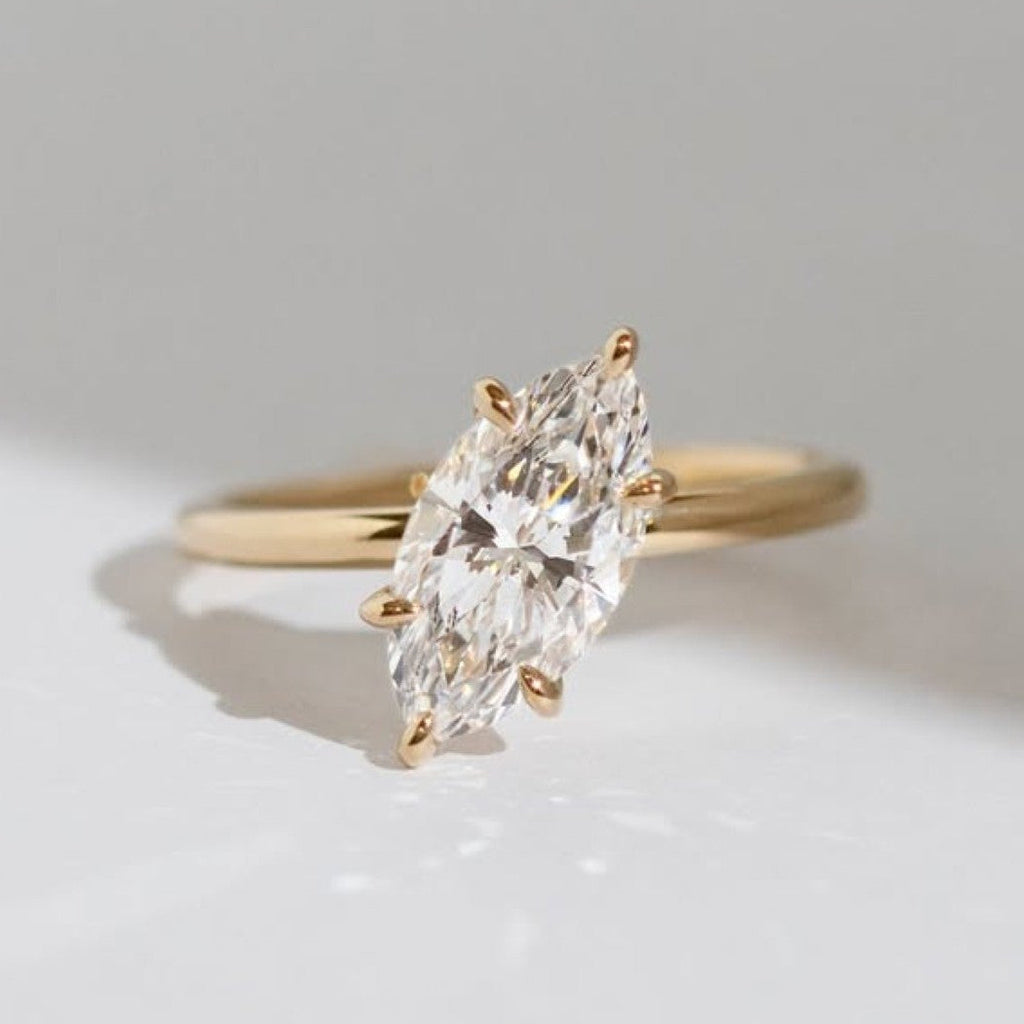 East West Marquise Lab Grown Engagement Ring Gold Solitaire Ring