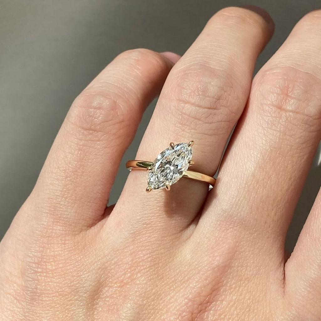 East West Marquise Moissanite Engagement Ring Gold Solitaire Ring