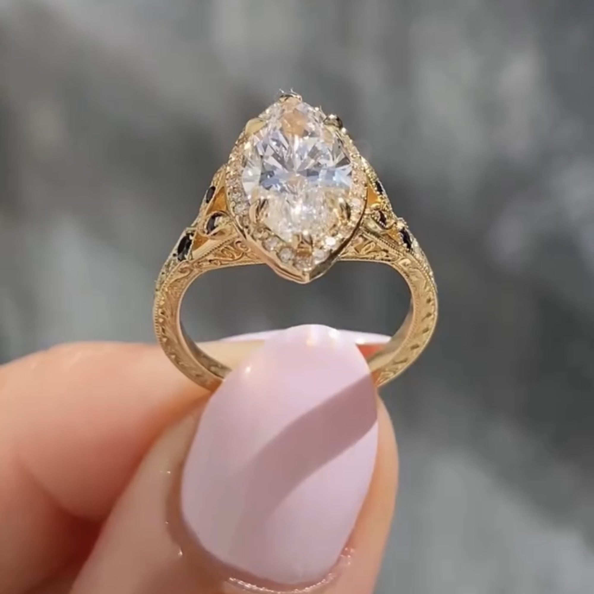 Marquise Halo Set Moissanite Engagement Ring Vintage inspired Wedding Ring