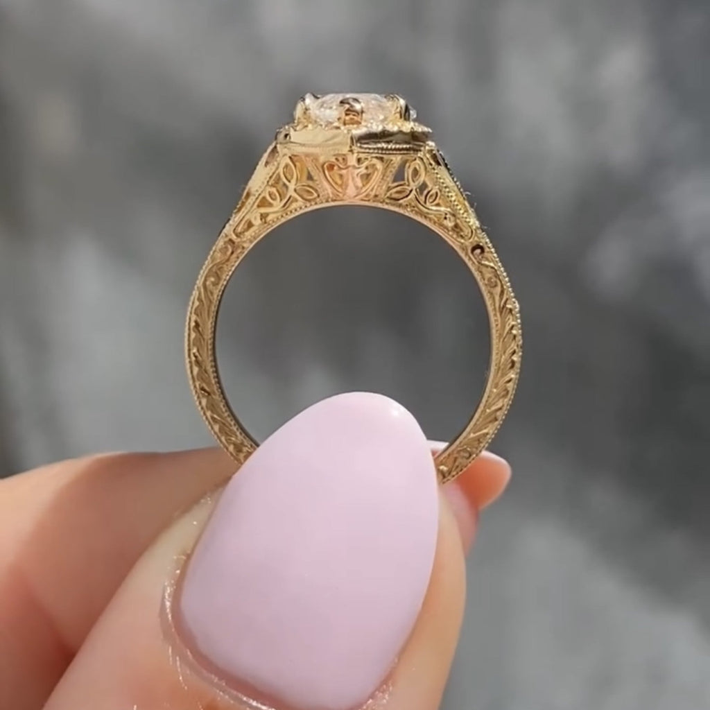 Marquise Halo Set Lab Grown Engagement Ring Vintage inspired Wedding Ring