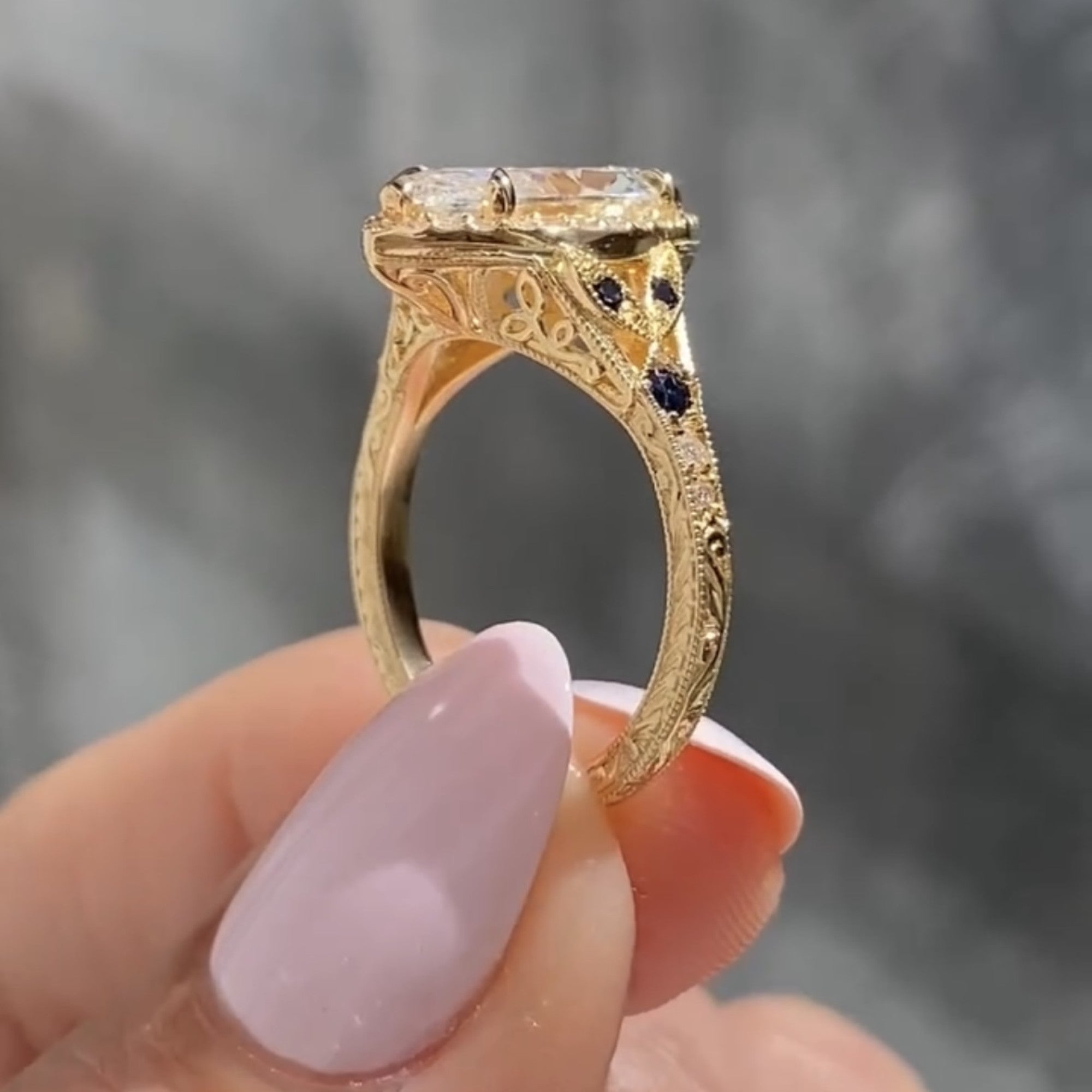 Marquise Halo Set Lab Grown Engagement Ring Vintage inspired Wedding Ring