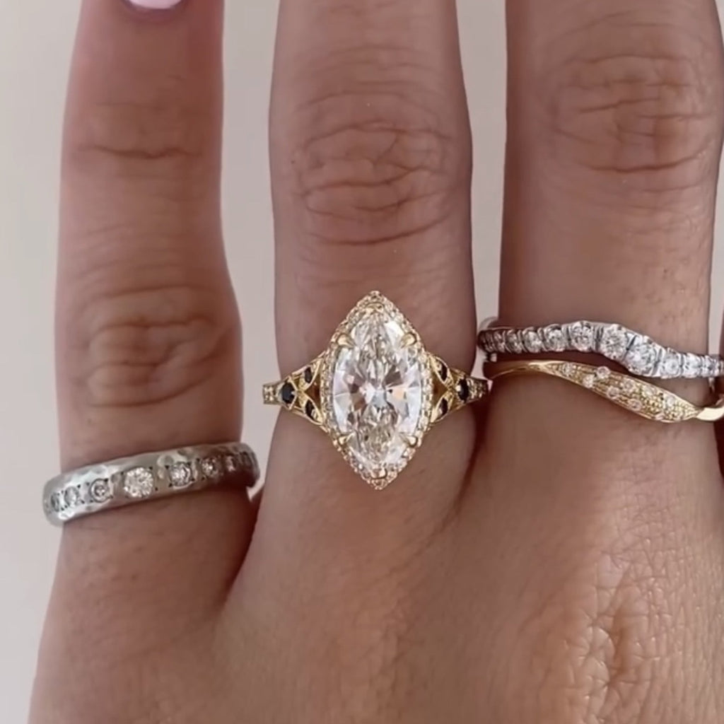 Marquise Halo Set Lab Grown Engagement Ring Vintage inspired Wedding Ring
