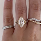 Marquise Halo Set Moissanite Engagement Ring Vintage inspired Wedding Ring