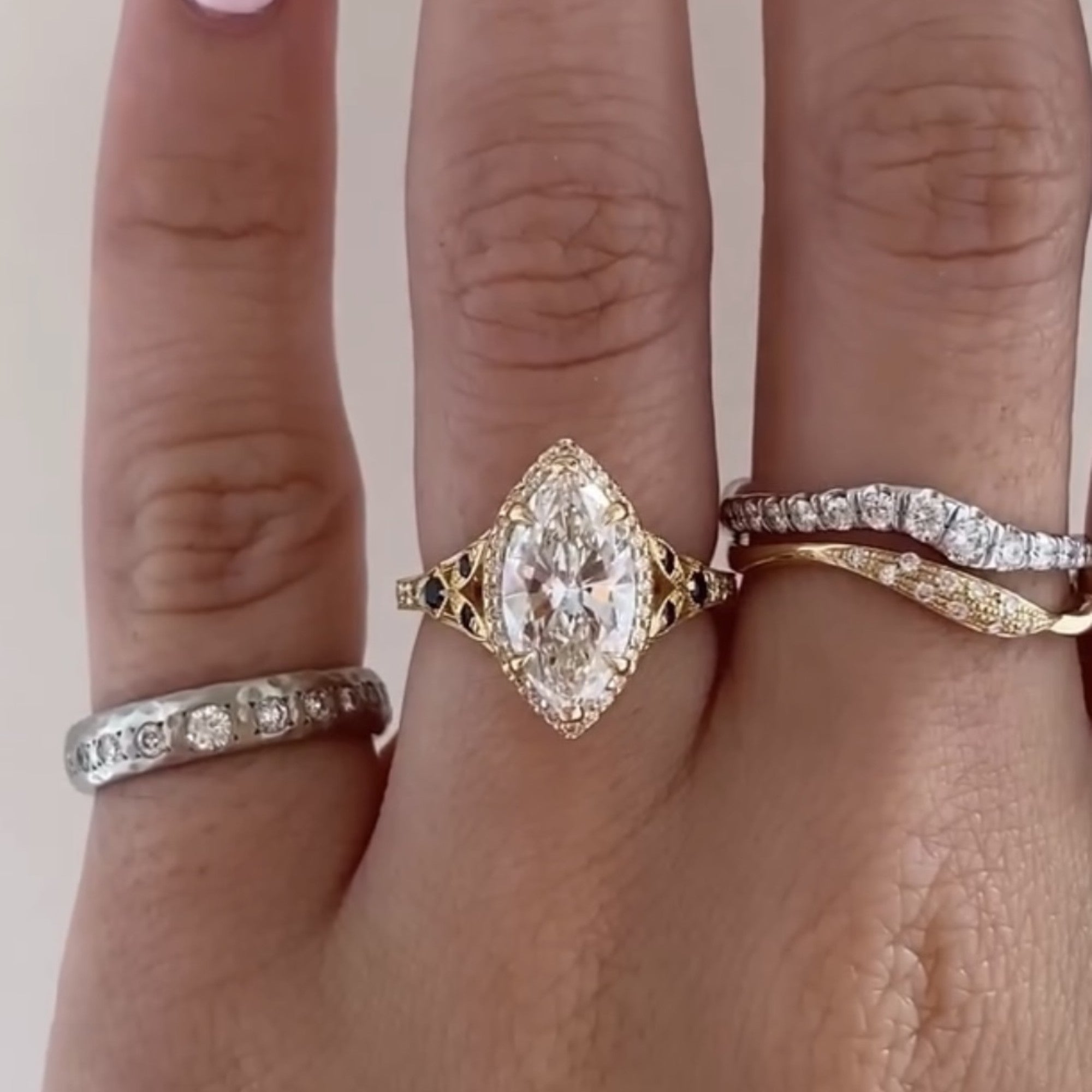 Marquise Halo Set Moissanite Engagement Ring Vintage inspired Wedding Ring