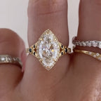 Marquise Halo Set Moissanite Engagement Ring Vintage inspired Wedding Ring