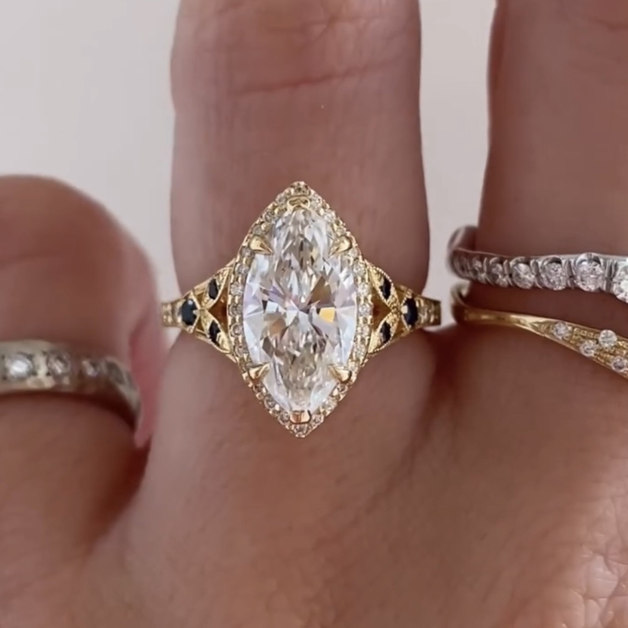 Marquise Halo Set Moissanite Engagement Ring Vintage inspired Wedding Ring