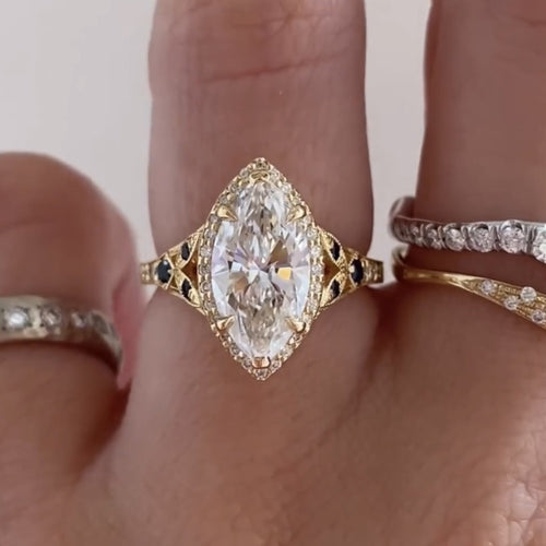 Marquise Halo Set Moissanite Engagement Ring Vintage inspired Wedding Ring
