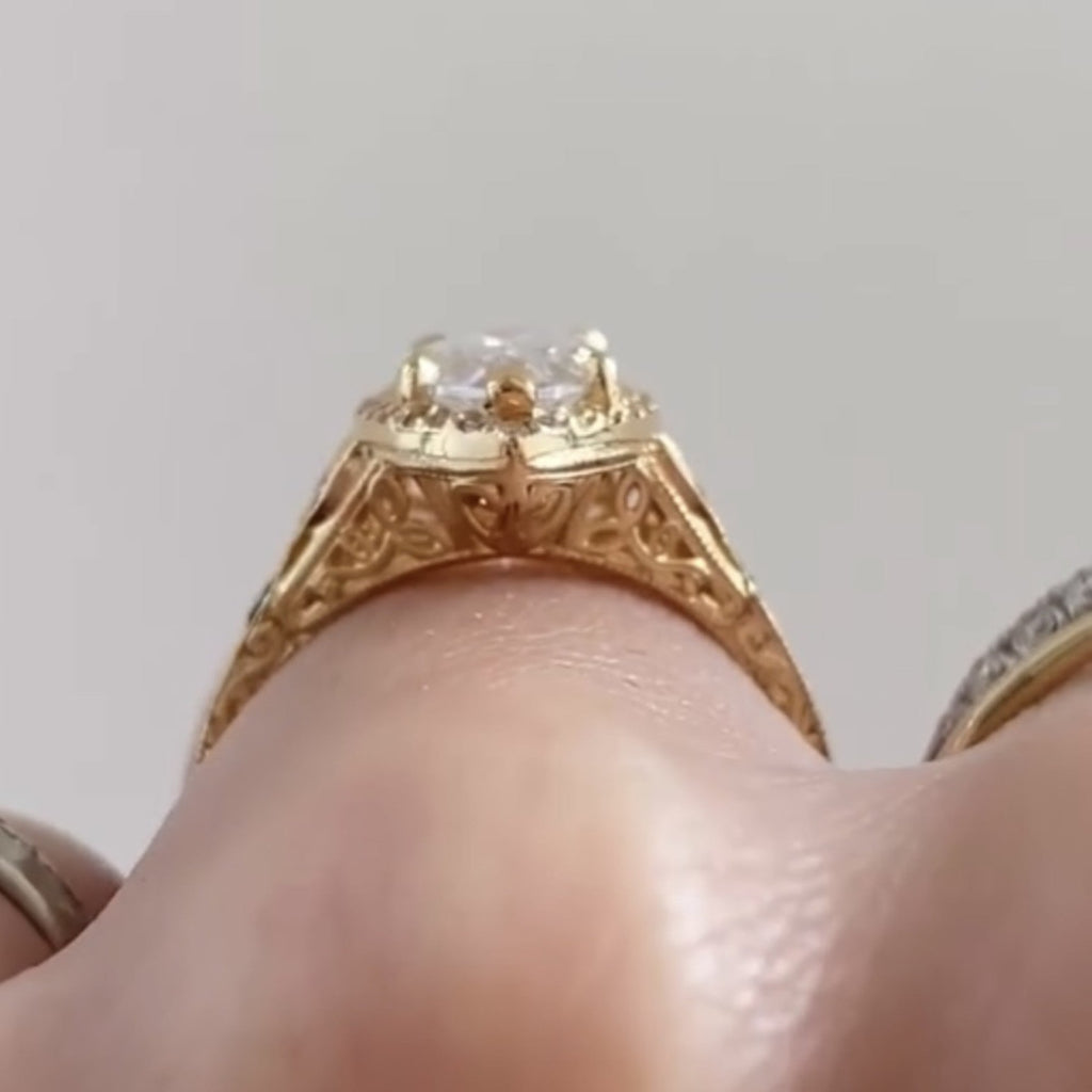 Marquise Halo Set Moissanite Engagement Ring Vintage inspired Wedding Ring