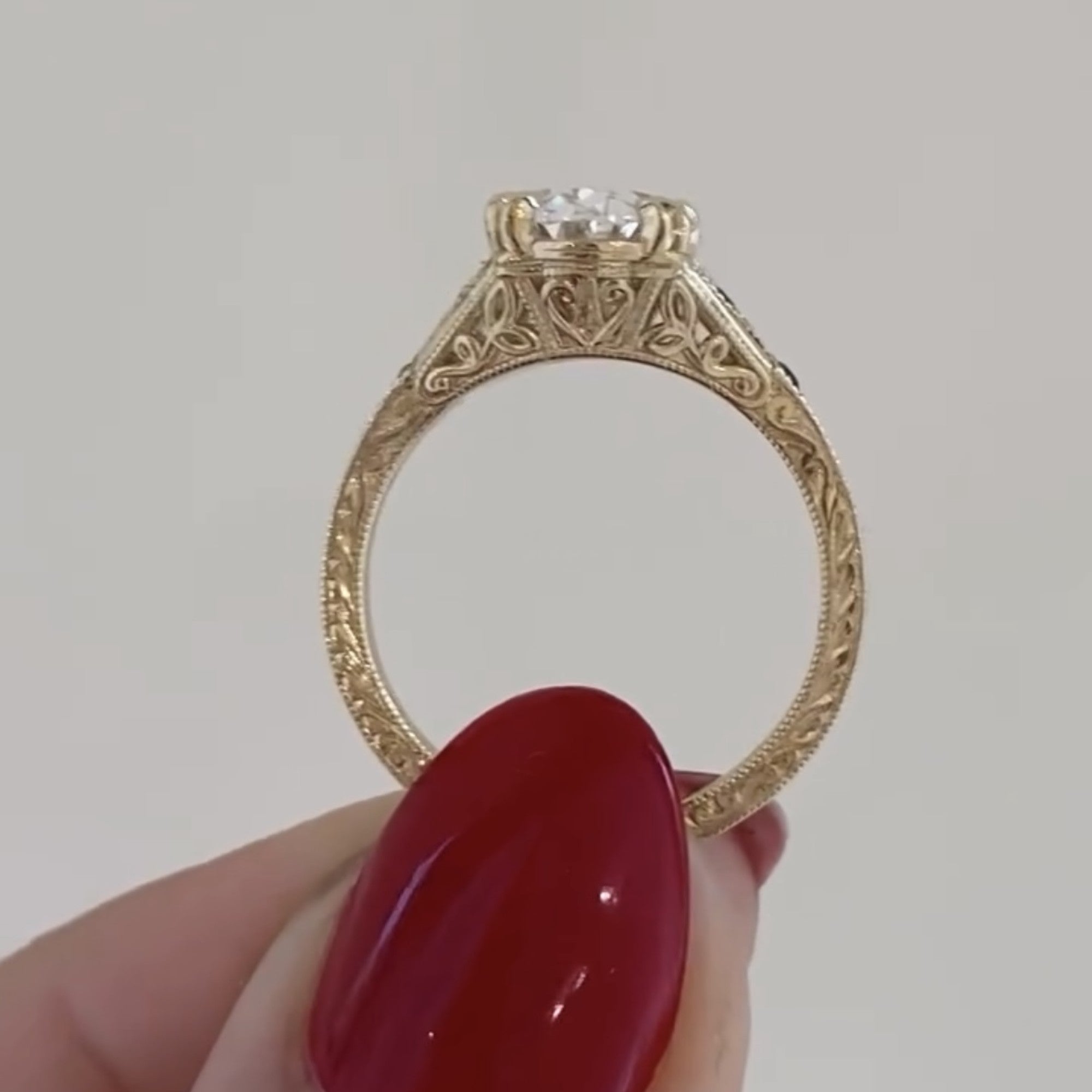 Oval Art deco Lab Grown Engagement Ring Vintage Gold Wedding Ring
