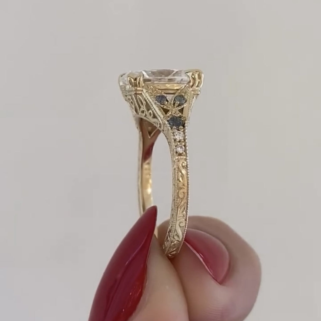 Oval Art deco Lab Grown Engagement Ring Vintage Gold Wedding Ring