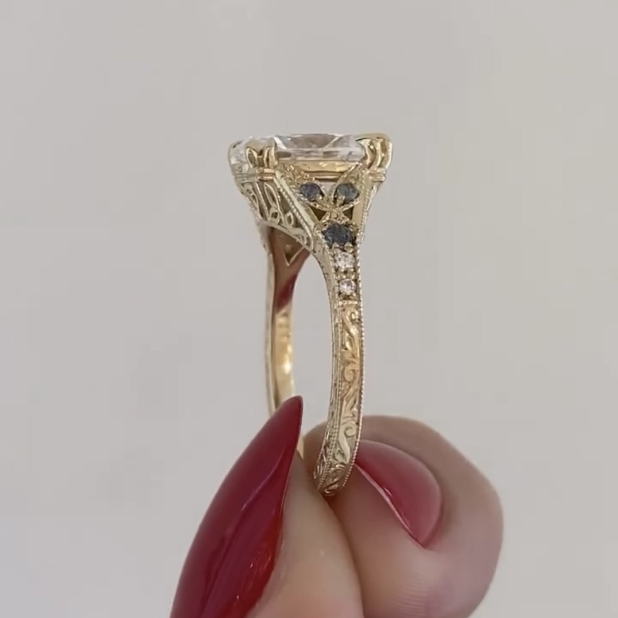 Oval Art deco Lab Grown Engagement Ring Vintage Gold Wedding Ring