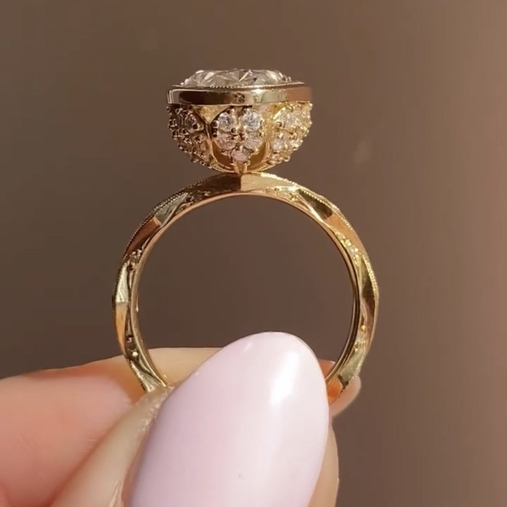Oval Cut Moissanite Engagement Bezel Set Wedding Ring Tulip Set Anniversary Ring