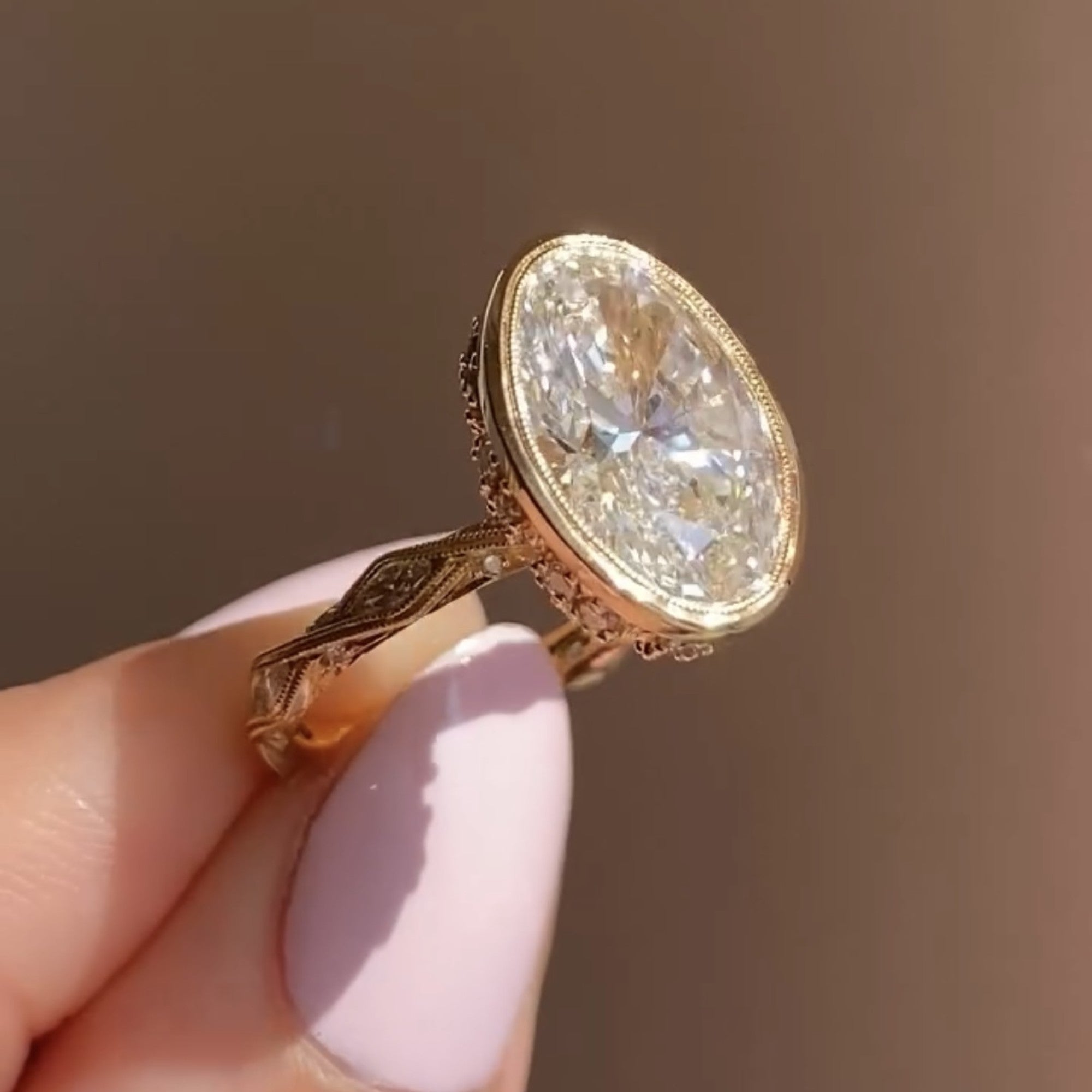 Oval Cut Moissanite Engagement Bezel Set Wedding Ring Tulip Set Anniversary Ring