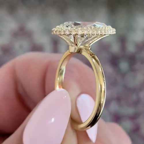 Halo Set Pear Lab Grown Engagement Ring bridal Gold Wedding Ring
